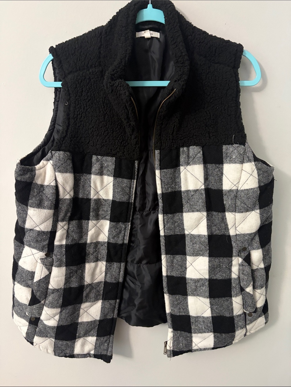 Maurices Black & White Buffalo Check Teddy Vest